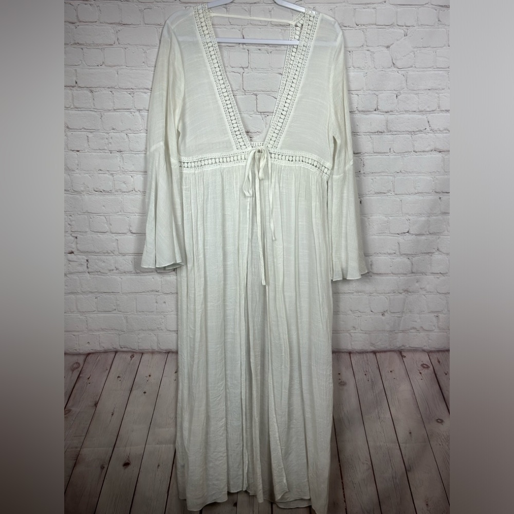 CUPSHE Women's Long Swim Deep V Tie Front  Cover Up Summer Cruise Beach